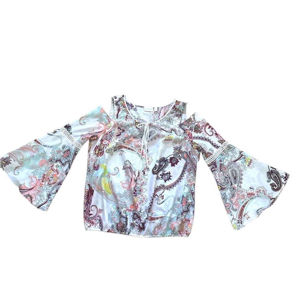 Bisou Bisou Michele Bohbot Women Blouse Long Cold Shoulder Sleeve Paisley XL